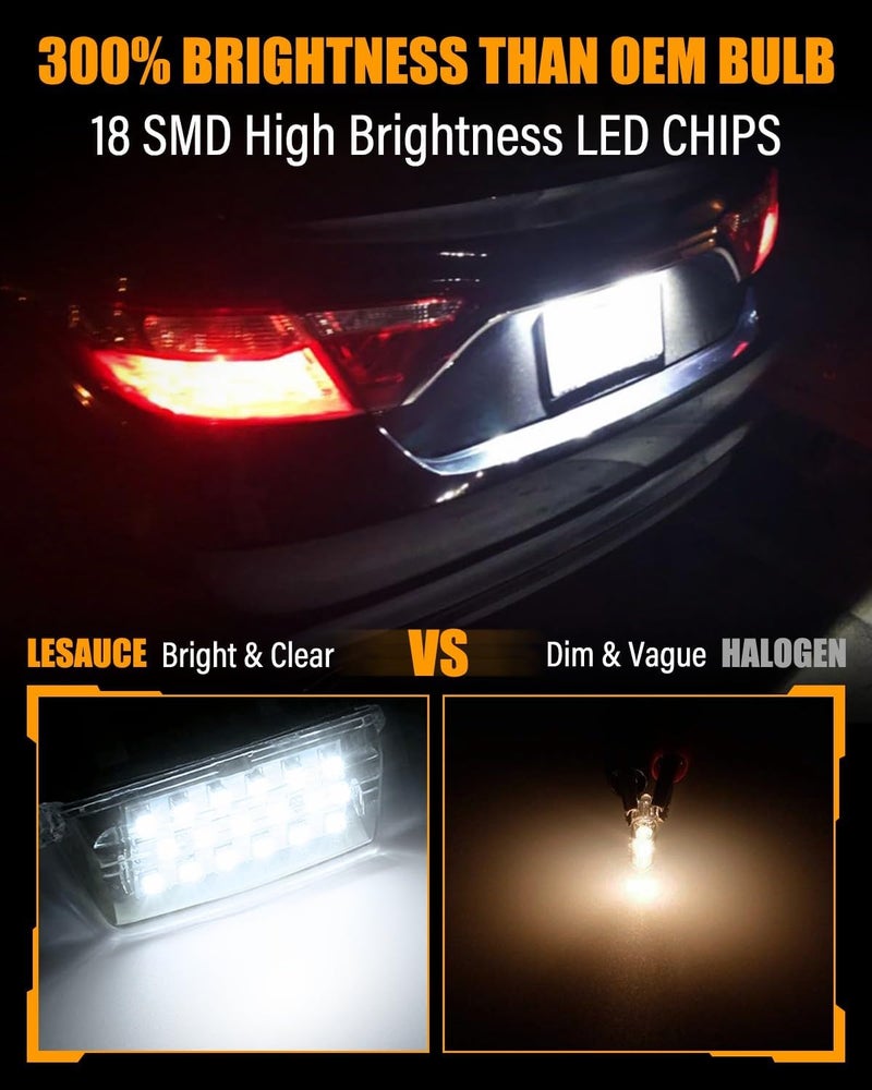 LESAUCE LED License Plate Light For Toyota Camry Highlander Avalon Prius C Yaris Tag Lamp Assembly, Powered by 18-SMD Xenon 6000K White LED Tag Lights, IP68 Waterprooof, 2PCS - Image 2